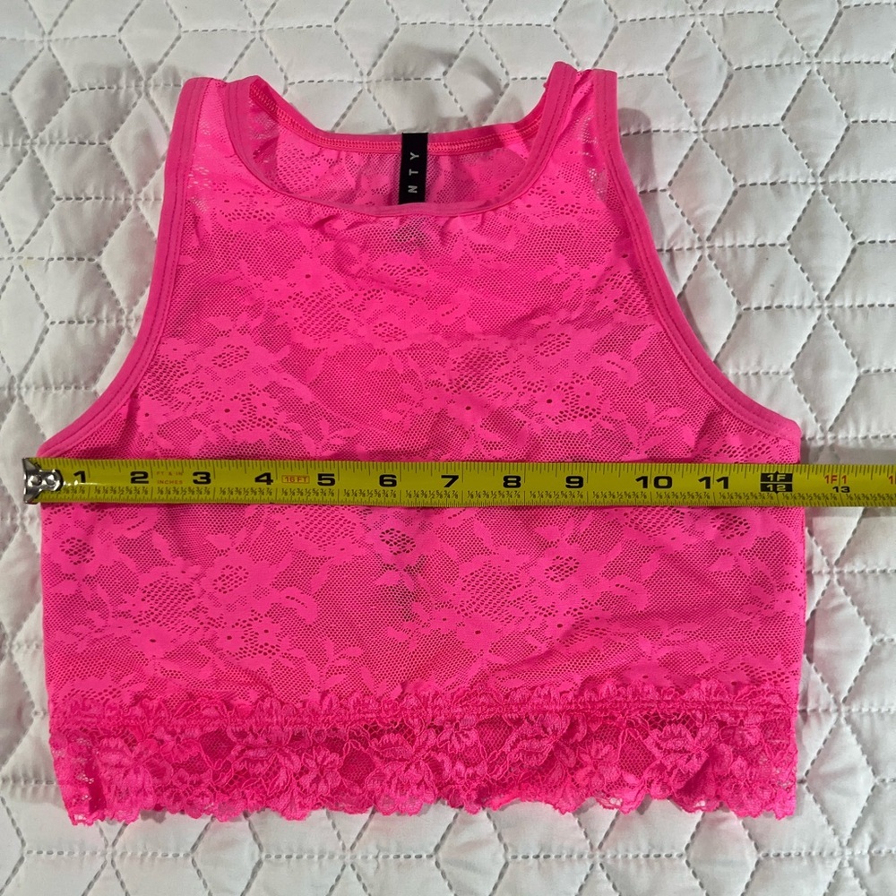 Savage X Fenty Hot Pink Lace Mesh Crop Top Bralette Size Small 4-6 NWOT - Picture 8 of 8